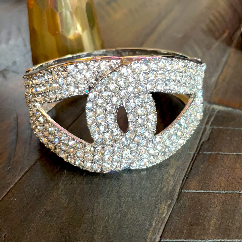 Jeweled silver & crystals cuff bracelet